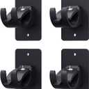 4 Pieces Self Adhesive Curtain Rod Bracket, Universal Plastic Curtain Rod Holders, No Drill Curtain Rod Brackets Curtain Rod Hooks for Bathroom, Bedroom, Livingroom, Kitchen (Black)