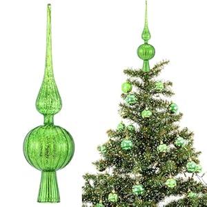 Gejoy Mercury Glass Finial Christmas Tree Topper 12 Inches Vintage Spherical Xmas Tree Topper Mid Century Christmas Ornament for Home Xmas Holiday Party Decorations(Green)