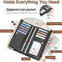 GOIACII Womens Wallet Ladies Vintage Billfold Compact Card Holder Long Zip Clutch Purse with Kiss Lock Black