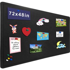 Large Bulletin Board - 72 X 48 inches Cork Board with 30 Pushpin, 6' x 4' Felt Cork Board Notice Pin Board, Self-Adhesive Vision Board Mood Board Foldable Photo Board for Wall (Black)