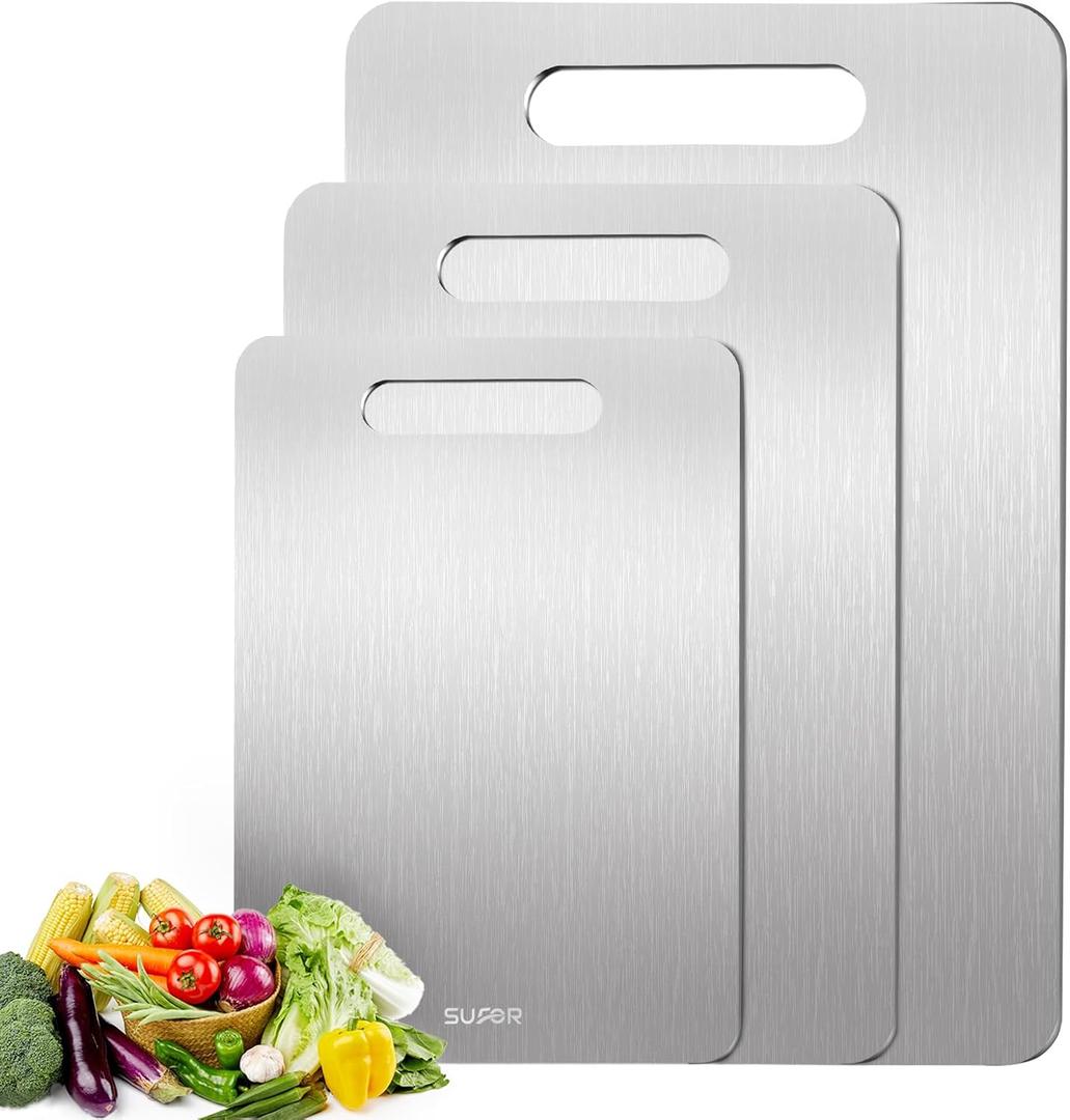 3 Pack Titanium Cutting Board,-100% Pure Titanium Cutting Boards For Kitche,Easy to clean, Double-sided food-grade Cutting Board For Cutting Meats, Fruits And Vegetables（M+L+XL)