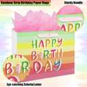 5 x Oletx 13" Rainbow Gift Bags Happy Birthday Party Favor Paper Bags Set with Tissue Paper Greeting Card for Women' Birthday Party, Wedding, Anniversaries, Monther's Day