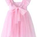 KARETT Toddler Girls Dress Tutu Tulle Flower Party Dress Ruffled Sleeve Dresses Little Girl Kids Wedding Birthday Princess (4-5T, Light Pink)