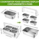 Ziliny Countertop Food Serving Display Container and Clear Roll Top Cover Stainless Steel Food Serving Tray Buffet Condiment Dispenser Display Rack for Restaurant Hotel Kitchen Party (4 Pan), 21 x 13 x 13''