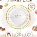 bUCLA 100Pieces Gold Plastic Plates - 6.25inch White with Gold Rim Disposable Salad/Dessert/Appetizer/Small Cake Plates Premium Hard - Ideal for Wedding, Party