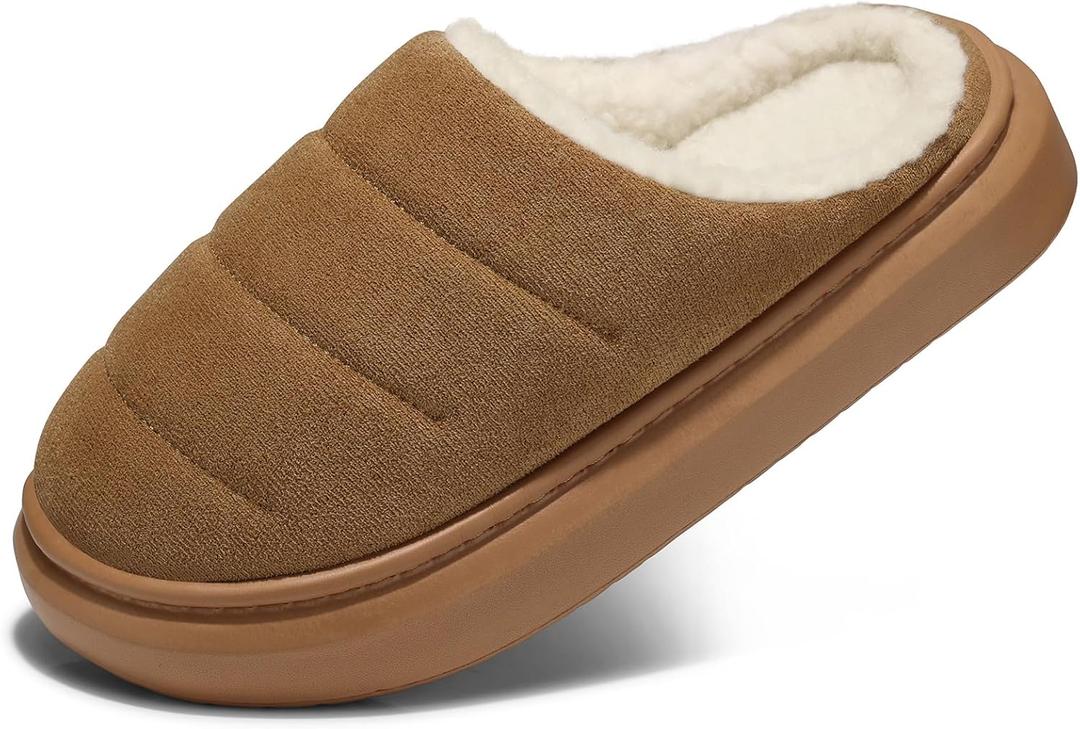 SHIBEVER Fuzzy Slippers Women Indoor: Memory Foam Warm House Shoes - Slip On Closed Toe Comfy Bedroom Slippers Women (7.5-8, 74-chestnut)