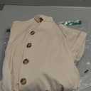 Acelitt Women's Ladies Fashion V Neck Short Sleeve Button Down High Waisted Belted Beige Wide Leg Jumpsuits XL