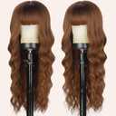 Lativ Auburn Wig with Bangs Long Wavy Ginger Wig Natural Looking Heat Resistant Synthetic Curly Full Wigs for Women Daily Use 26 Inches