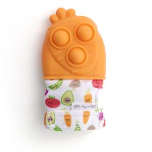 Itzy Ritzy Silicone Teething Mitt - Soothing Infant Teething Mitten with Adjustable Strap, Crinkle Sound & Textured Silicone to Soothe Sore & Swollen Gums - for Ages 3 Months & Up (Carrot)