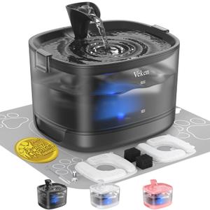 Veken Cat Water Fountain with Detachable Tank & Secure Clips, Easy to Clean & Assemble, 85oz/2.5L Pet Drinking Dispenser with Quiet Operation & LED Light, Gifts, Cats, Dogs and Small Pets, Black