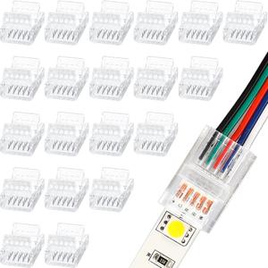 Flutesan 20 Pcs 5 Pin 12 mm LED Strip Connector RGB Lights Waterproof Adapter 22 Awg Wires Connector for Strip Light Unwired Gapless Track 5v 12v 24v