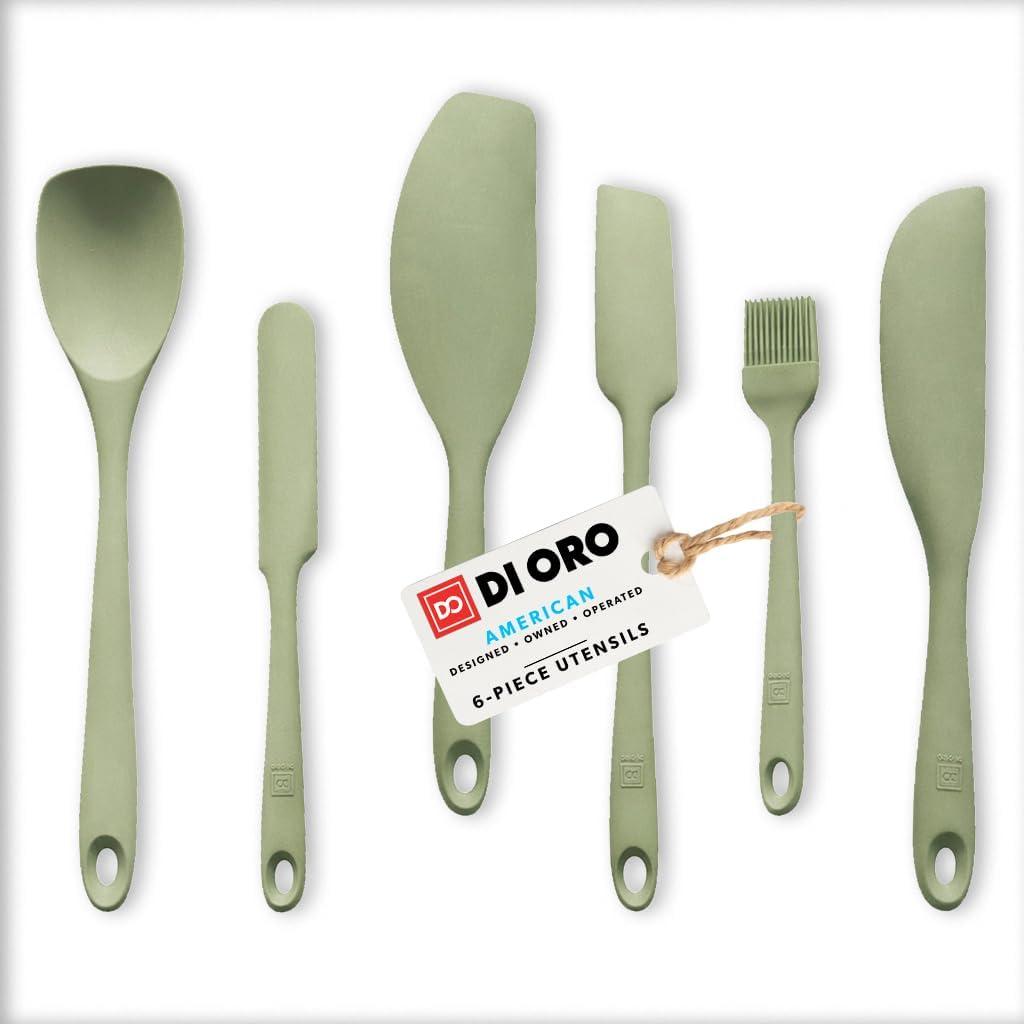 DI ORO 6-Piece Silicone Spatula Set - Rubber Kitchen Utensils for Baking, Cooking & Mixing - Heat-Resistant 600F BPA Free Spatulas for Nonstick Cookware - Dishwasher Safe (Sage Green)