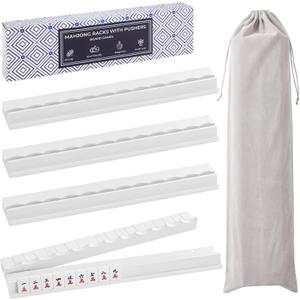 4PCS Wooden Scalloped Mahjong Racks with Magnetic Pushers, Natural Wood American Mahjong Tile Rack Set of 4, Modern Table Game Accessories for Mahjong Tiles（White,20, 20 in)