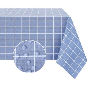 Romanstile Rectangle Plastic Tablecloth, 100% Waterproof Oil-Proof Checkered PVC Table Cloths, Heavy Duty Vinyl Table Covers for Dining, Camping, Picnic, Outdoor - 52 x 70 Inch, Blue