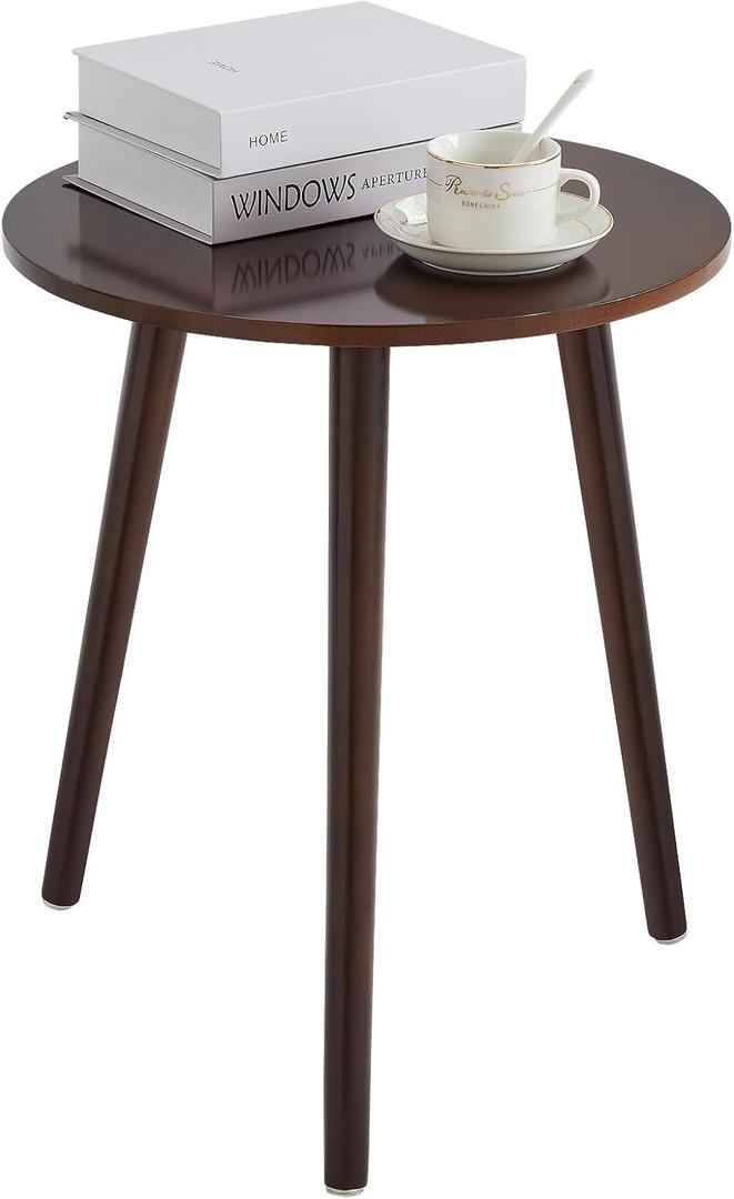 Apicizon Side Tables End Table Bedroom, Dark Brown Round Side Table Nightstand Bedside Table for Living Room, Nightstands Coffee Table with Brown Wood Legs, 16.5 x 20.5 inches