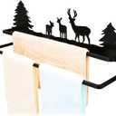 CuteHook Double Towel Bar Wall Mounted with Cute Deer Pattern Easy Installation Organizer for Towel Bathroom Hotel Bath Towel Shelf Towel Rack No Rust Matte Black Finish Decorative Hooks