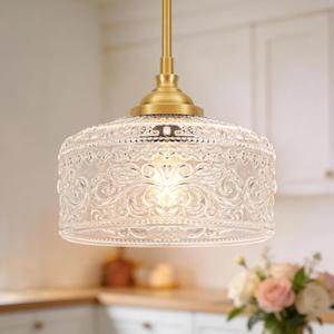 Gold Pendant Lights Kitchen Island, Vintage Bathroom Pendant Light With Clear Glass Shade, Adjustable Height Pendant Light - Dual Mount Ceiling & Hanging Fixtures With 90 Swivel For Home, E26 Bulb