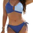 Blooming Jelly Womens Bikini Sets Two Piece Cheeky Swimsuits Curvy Cutout String Bathing Suits (Medium, Blue Block)