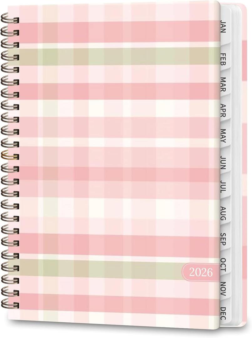 2026 Planner, Weekly and Monthly Calendar Planner Book, Jan 2026 - Dec 2026, Planning Agenda for Desk Accessories and School Supplies - A5 (6.3'' x 8.5'') (Pink-Green Plaid)
