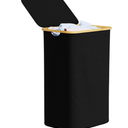 Laundry Hamper with Lid, 110L Large Tall Clothes Basket Bin with Bamboo Handles, Collapsible Laundry Hamper for Bedroom, Bathroom, Dorm, Laundry Room - Black