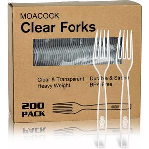 200 Count Clear Disposable Plastic Forks, Heavy Weight Disposable Forks Plastic Utensils for Parties, Picnics, Big Event, Daily Use