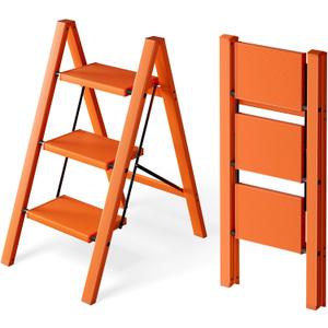 HillhutApex Aluminum Step Stool Foldable,3 Step Ladder (Orange)