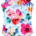 Snowheart Girls Swimsuit One Piece Bathing Suit Kids Quick Dry Shoudler Ruffle Floral Swimwear for 3-12 Years Old (4-5T, Multicolor White)