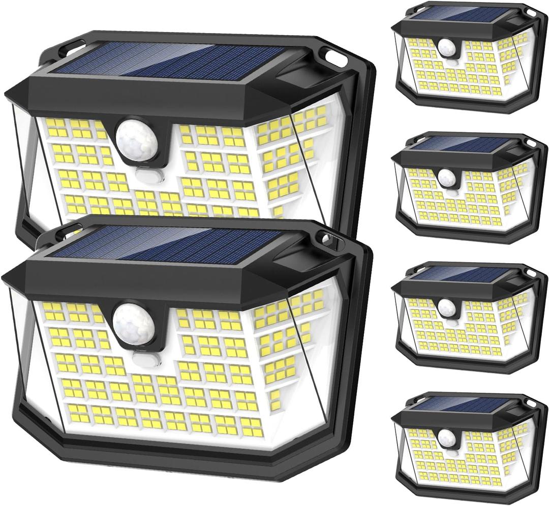 LANSOW Solar Motion Lights Outdoor 6 Pack, 188 LED/3 Modes, Motion Sensor Outdoor Lights, IP65 Waterproof 270 Lighting, Solar Powered Security Flood Lighting for Wall Patio Garage Fence(White)