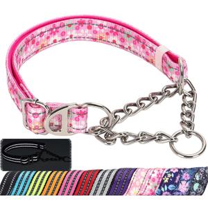 Reflective Martingale Dog Collar with Soft Padded, Adjustable Heavy Duty Choke Steel Chain Big Dog Training, Walking, Hunting Collar for All Breeds (Pink Flowers M) (M(Neck12"-17"), 2)