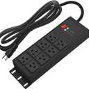 CCCEI Black Heavy Duty Power Strip Surge Protector 20 AMP, 8 Outlets 12 Gauge Industrial Shop Garage Metal Multiple Outlets, 15 FT Extension Cord 5-15P Adapter High Amp 6-20R T-Slot 20a for Appliance