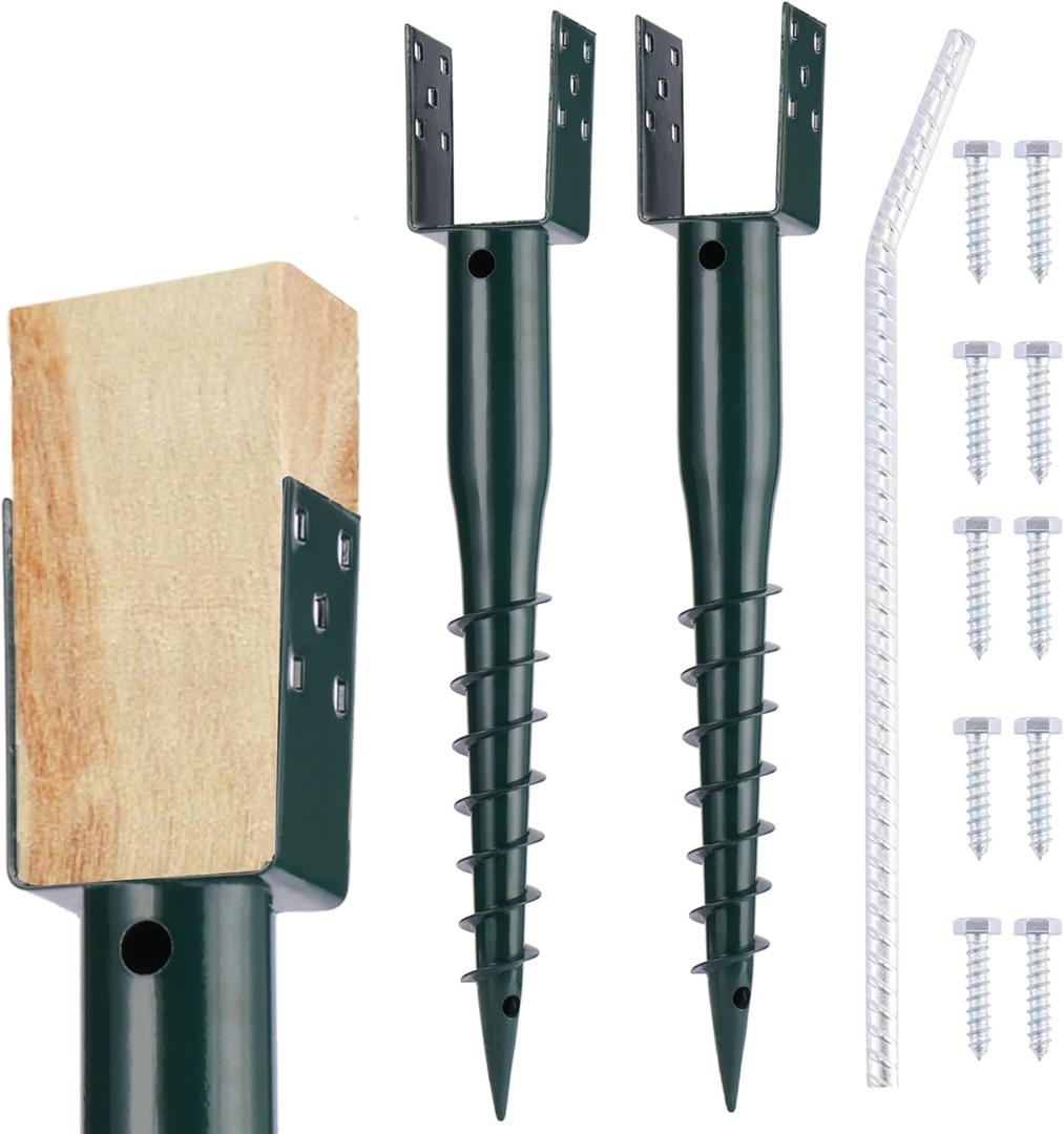 2 Pcs No Dig Ground Screw Anchor Spike  U Shaped Post Stake for Mailbox and Fence, Includes Lag Bolts & Rebar, Fits Standard 4x4 (3.5" X 3.5" Inch) Post.