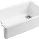 KOHLER 6489-0 Whitehaven 35 3/4" Undermount Single-Bowl Farmhouse Sink, Self-Trimming Tall Apron Front, White, 36 Inch