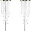 Silver Vases Wedding Centerpieces for Tables - 29.6" Tall Flower Vase with Chandelier Crystal, Centerpiece Table Decorations, Metal Flower Stand for Wedding, Reception, Party, Events, Home, 2 Pcs
