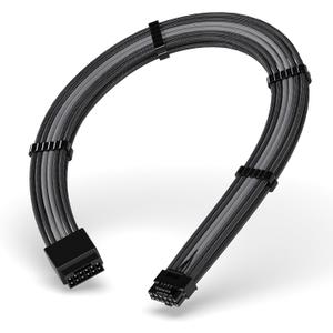 EZDIY-FAB 16pin (12+4) 12VHPWR PCIe 5.0 GPU Power Sleeved Cable Extension, Male to Female, Compatible with RTX 5080, 5070, 4090, 4080, 4070,16AWG with Cable Combs-Black Grey