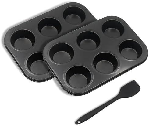 Bakexcel Non-Stick Muffin Pans, 6-Cup Standard Baking Pans Set of 2 with a Scraper for Perfect Muffins & Cupcakes
