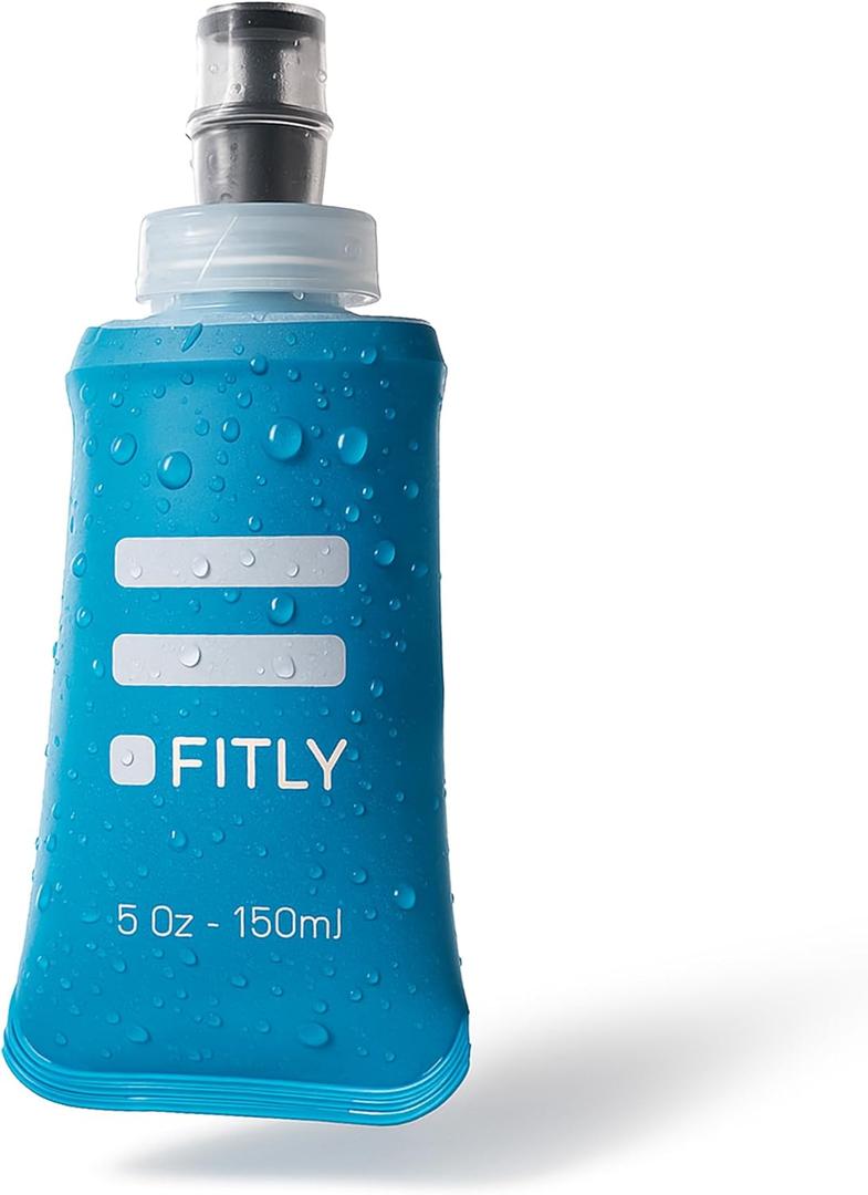 FITLY Soft Flask - Shrink As You Drink Soft Water Bottle for Hydration Pack - Folding Water Bottle Ideal for Running, Hiking, Cycling, Climbing & Rigorous Activity (5 Ounces, Blue)