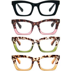 Reading Glasses for Women Oprah Style Oversized Square Spring Hinge Blue Light Blocking Glasses (Black/Tortoiseshell Pink/Tortoiseshell Green/Tortoiseshell Yellow)