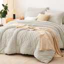 CozyLux King Size Comforter Set Oatmeal Seersucker 7 Pieces Bed in a Bag King Comforter Set with Sheets, Luxury Bedding Sets with Down Alternative Comforter, Sheets, Pillowcases & Shams All Seasons