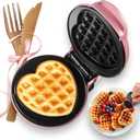 Mini Waffle Maker(Heart),Small Waffle Maker Keto,Mini Wafflera Iron for Kids Family and Individuals,4'' Non Stick Cooking Plates with Fast & Even Heating,(Pink)
