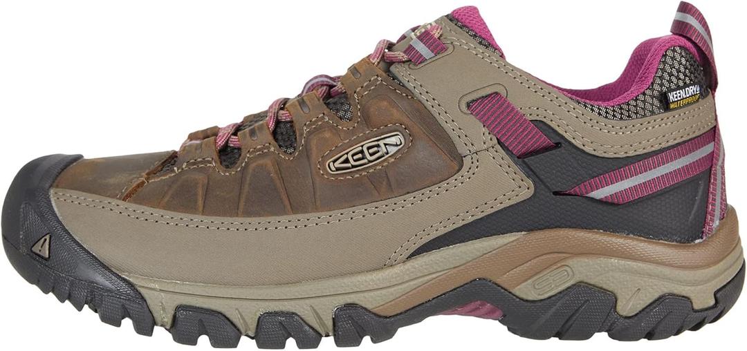 KEEN Women's Targhee 3 Low Height Waterproof Hiking Shoes, Weiss/ Boysenberry, 9.5