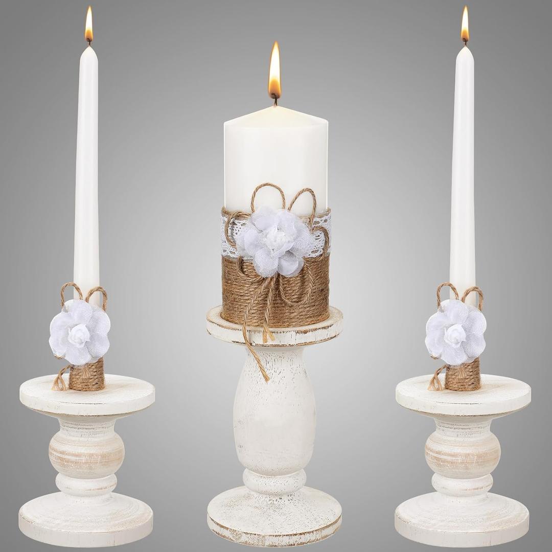 Zhehao 3 Pcs Unity Candles with Holder Set 6 in Pillar Two 10 in Taper Wedding Candles Rustic Wedding Accessories for Reception Ceremony Decorative Farmhouse Candle Holder Pillar for Formal Church