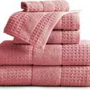 Market & Place 100% Cotton Super Soft Luxury Towel Set | Quick-Dry and Highly Absorbent | Waffle Textured | 550 GSM | 2 Bath Towels, 2 Hand Towels, & 2 Washcloths | Harper Collection (Rose) (6 Piece Set)