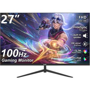 27 inch Gaming Monitor 100Hz Full HD 1920 x 1080P Computer Monitor Built-in Speakers with HDMI Interface Eye Care Frameless Sync Visual Experience for Work Support Wall Mount 100 * 100mm