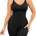 Shapewear Tummy Control BodySuit Seamless Body Shaper Butt Lift Full Body Suit (Medium-Large, Mid Thigh Black)