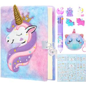 Fluffy Diary with Lock for girls, 6 7 8 year old girl birthday gifts, Princess Diaries Girls diary journals, Back to School Supplies Notebook, Birthday Christmas Gifts for daughter granddaughter niece (Purple)