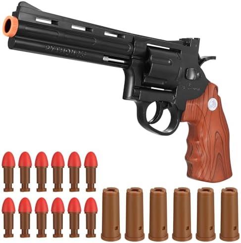 Toy Guns with 12 Soft Bullets, Toy Pistol Cap Gun, Foam Dart Blaster with 6 Shell Ejecting, Soft Foam Blasters, Gifts for Boys Kids Girls Ages 6 7 8 9 10 11 12+(Brown)