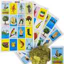 Loteria Mexicana Tradicional Jumbo Don Clemente para 10 Jugadores con 100 Monedas - Jumbo Size Mexican Bingo Set with 100 Counting Chips Plastic Coins for 10 Players with Deck of Cards and Boards