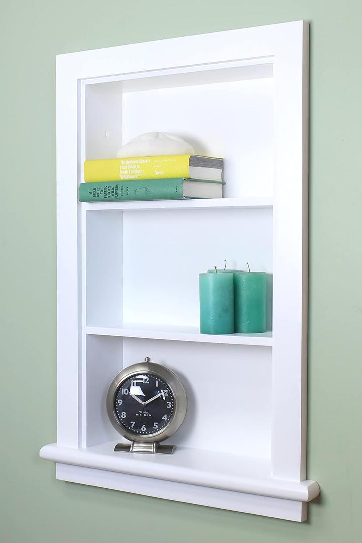 Fox Hollow Furnishings 14x24 Aiden Recessed Wall Niche Medicine Cabinet Replacement, in The Wall Bathroom Cabinet Insert Shelf/Shelves, Made in North America, Real Wood, NO MDF, Plain, White