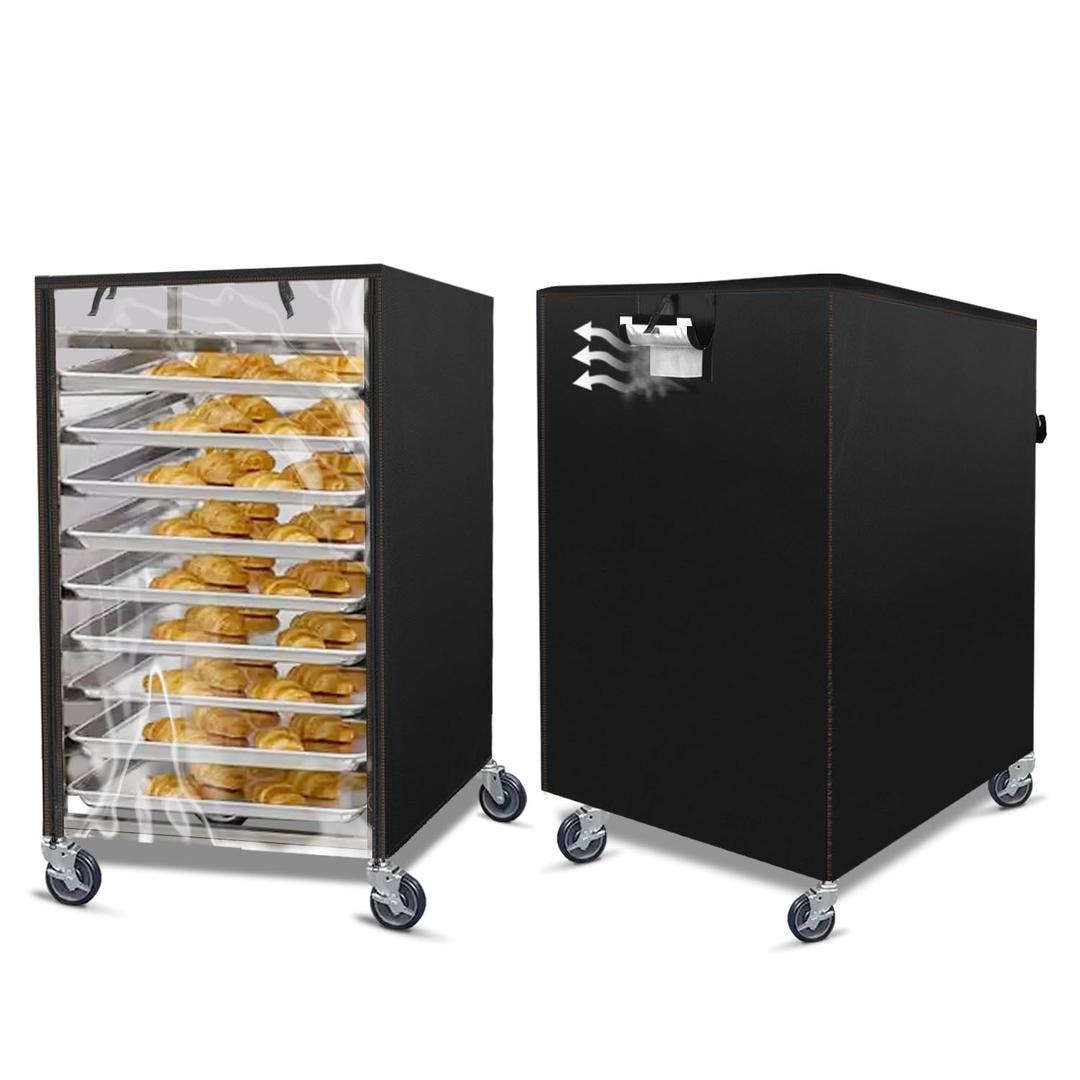 Bun Pan Sheet Rack Cover,Bread Speed Rack Cover,Fit 20 Tier / 10 Tier Bakery Rack for Home Kitchen Commercial Pizza Rack with Zipper(Transparent Panels with Breathable Mesh Vent-10-Tier Rack Cover) (10-Tier Rack Cover - Clear Panels)