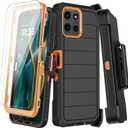 for Motorola Moto G 5G 2025 Case with Belt Clip Holster, 2X Screen Protector, Heavy Duty Shockproof Drop Protection Military Grade Rugged Full Body Phone Cover with Kickstand (Black Orange)